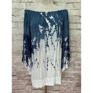 Surf Gypsy Tie- Dye Off Shoulder Bell Sleeve Swim Beach Cover Up Tunic Top